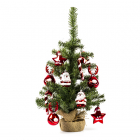 Kunstkerstboom met versiering | 60 centimeter (10 hangers, Binnen, Groen/Rood/Wit)