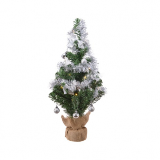 Everlands Kunstkerstboom met versiering | 60 centimeter (20 leds, Timer, Zilver, Binnen) 680385 K151000147 - 1