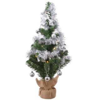 Everlands Kunstkerstboom met versiering | 60 centimeter (20 leds, Timer, Zilver, Binnen) 680385 K151000147 - 2