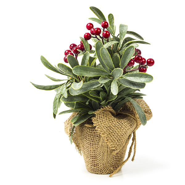 Everlands Kunstplant Kerstbes | Everlands | 23 cm (In pot, Ø18 cm, Met rode bessen) 705252 K151000747 - 1