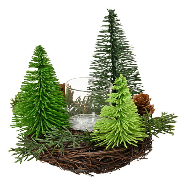 Everlands Waxinelichthouder kerst | Everlands | Ø 12 cm (1 waxinelichtje, PVC, Groen) 687652 K151001914 - 1