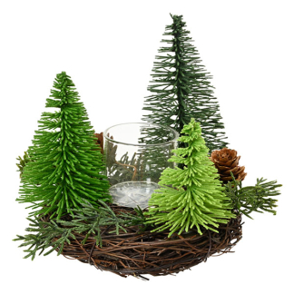 Everlands Waxinelichthouder kerst | Everlands | Ø 12 cm (1 waxinelichtje, PVC, Groen) 687652 K151001914