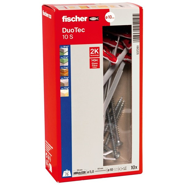 Fischer Hollewandplug met schroef | Fischer DuoTec | 10 stuks (10, PZ2) 537261 K100702750 - 1
