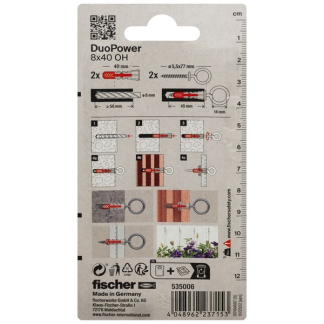 Fischer Universele plug met ooghaak | Fischer DuoPower | 2 stuks (8x40) 535006 K100702742 - 2