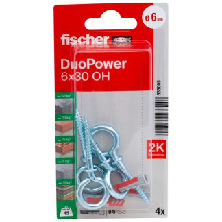 Fischer Universele plug met ooghaak | Fischer DuoPower | 4 stuks (6x30) 535005 K100702741