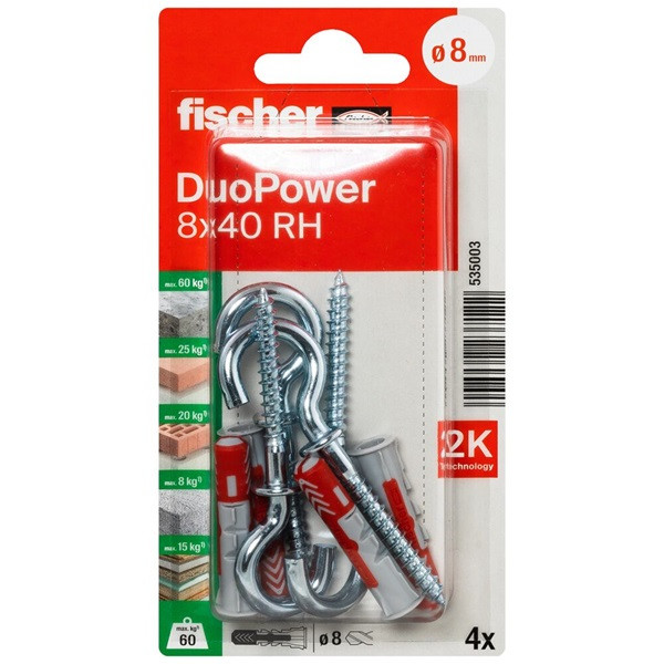 Fischer Universele plug met ronde haak | Fischer DuoPower | 4 stuks (8x40) 535003 K100702740 - 1