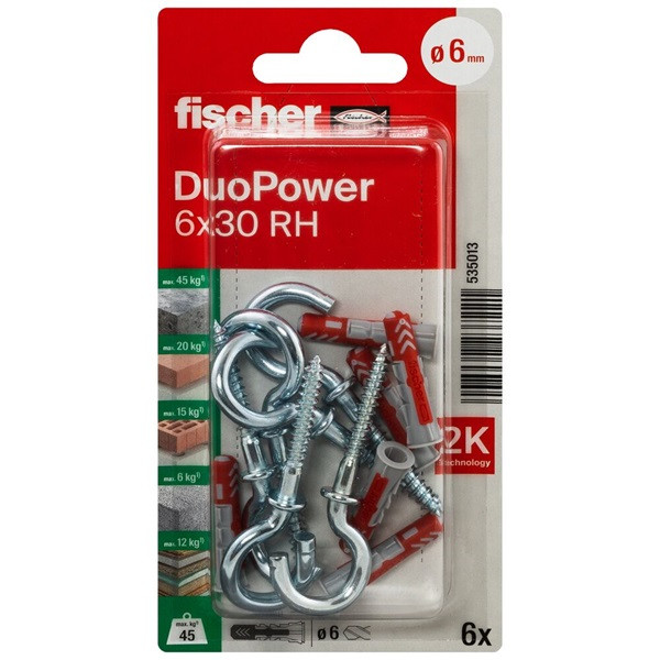 Fischer Universele plug met ronde haak | Fischer DuoPower | 6 stuks (6x30) 535013 K100702739 - 1