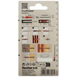 Fischer Universele plug met schroef | Fischer DuoPower | 12 stuks (6x30, PZ2) 534997 K100702734 - 