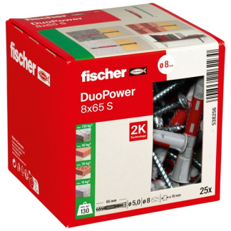 Fischer Universele plug met schroef | Fischer DuoPower | 25 stuks (8x65, PZ2) 538256 K100702728 - 