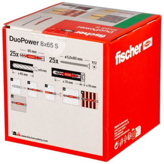 Fischer Universele plug met schroef | Fischer DuoPower | 25 stuks (8x65, PZ2) 538256 K100702728 - 