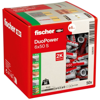 Fischer Universele plug met schroef | Fischer DuoPower | 50 stuks (6x50, PZ2) 538255 K100702726 - 