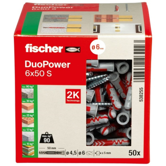 Fischer Universele plug met schroef | Fischer DuoPower | 50 stuks (6x50, PZ2) 538255 K100702726 - 