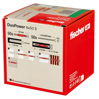 Fischer Universele plug met schroef | Fischer DuoPower | 50 stuks (6x50, PZ2) 538255 K100702726 - 