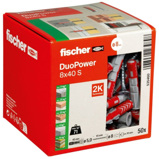Fischer Universele plug met schroef | Fischer DuoPower | 50 stuks (8x40, PZ2) 535460 K100702727 - 