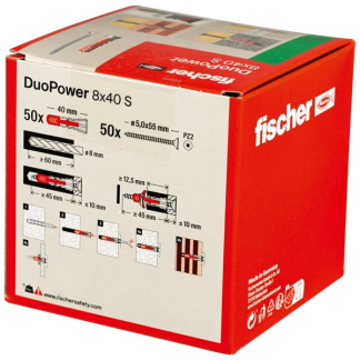 Fischer Universele plug met schroef | Fischer DuoPower | 50 stuks (8x40, PZ2) 535460 K100702727 - 