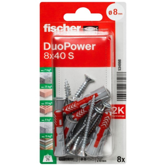 Fischer Universele plug met schroef | Fischer DuoPower | 8 stuks (8x40, PZ2) 534998 K100702735 - 