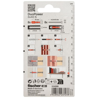 Fischer Universele plug met schroef | Fischer DuoPower | 8 stuks (8x40, PZ2) 534998 K100702735 - 