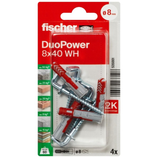 Fischer Universele plug met winkelhaak | Fischer DuoPower | 4 stuks (8x40) 535001 K100702738 - 