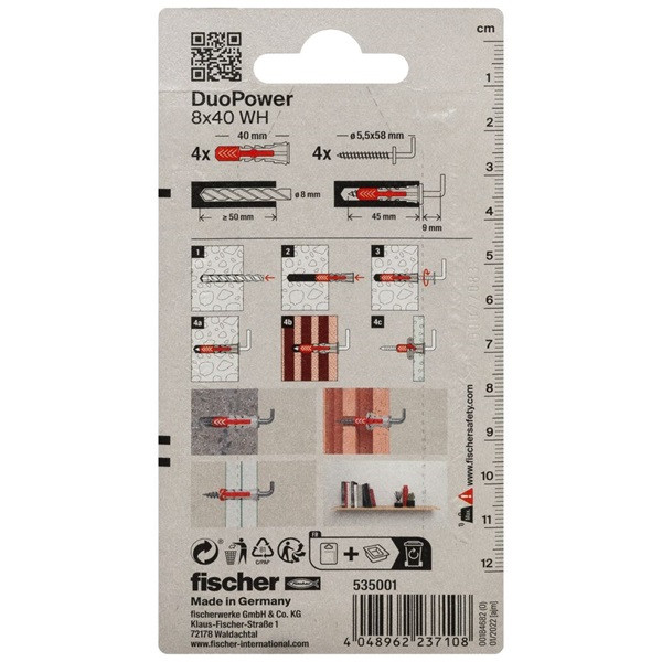 Fischer Universele plug met winkelhaak | Fischer DuoPower | 4 stuks (8x40) 535001 K100702738 - 2