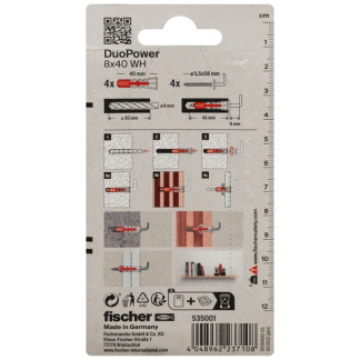 Fischer Universele plug met winkelhaak | Fischer DuoPower | 4 stuks (8x40) 535001 K100702738 - 2