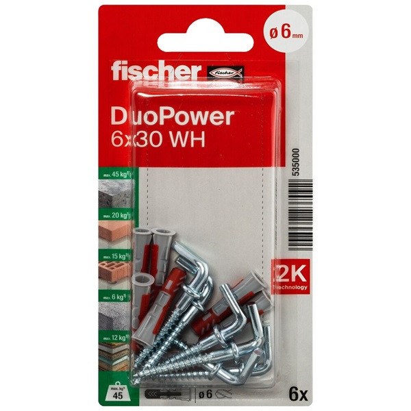 Fischer Universele plug met winkelhaak | Fischer DuoPower | 6 stuks (6x30) 535000 K100702737 - 1