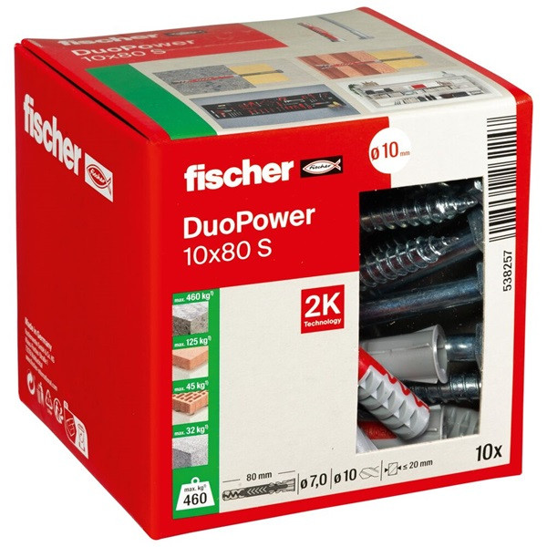 Fischer Universele plug met zeskantschroef | Fischer DuoPower | 10 stuks (10x80) 538257 K100702730 - 1