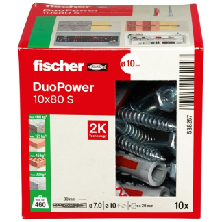 Fischer Universele plug met zeskantschroef | Fischer DuoPower | 10 stuks (10x80) 538257 K100702730 - 