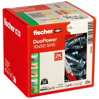 Fischer Universele plug met zeskantschroef | Fischer DuoPower | 25 stuks (10x50) 535461 K100702729 - 