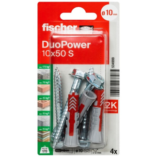 Fischer Universele plug met zeskantschroef | Fischer DuoPower | 4 stuks (10x50) 534999 K100702736