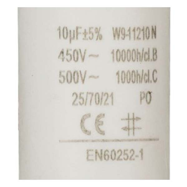 Fixapart Condensator - Aanloop - 10.0 μF (Max. 450V, Met kabel) W9-11210N K010809034 - 3