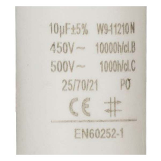 Fixapart Condensator - Aanloop - 10.0 μF (Max. 450V, Met kabel) W9-11210N K010809034 - 3