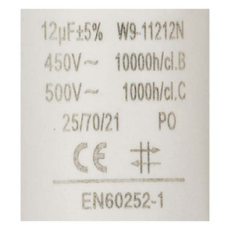 Fixapart Condensator - Aanloop - 12.0 μF (Max. 450V, Met kabel) W9-11212N K010809035 - 3
