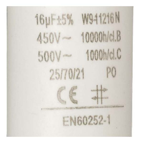 Fixapart Condensator - Aanloop - 16.0 μF (Max. 450V, Met kabel) W9-11216N K010809036 - 3