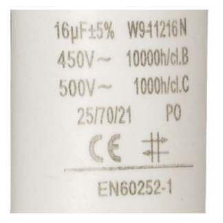 Fixapart Condensator - Aanloop - 16.0 μF (Max. 450V, Met kabel) W9-11216N K010809036 - 3