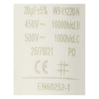 Fixapart Condensator - Aanloop - 20.0 μF (Max. 450V, Met kabel) W9-11220N K010809037 - 3