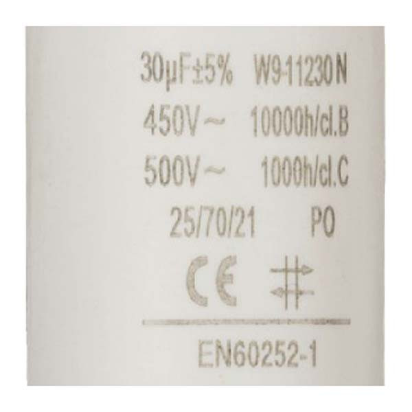Fixapart Condensator - Aanloop - 30.0 μF (Max. 450V, Met kabel) W9-11230N K010809039 - 3