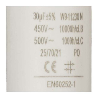 Fixapart Condensator - Aanloop - 30.0 μF (Max. 450V, Met kabel) W9-11230N K010809039 - 3