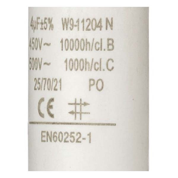 Fixapart Condensator - Aanloop - 4.0 μF (Max. 450V, Met kabel) W9-11204N K010809032 - 3
