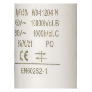 Fixapart Condensator - Aanloop - 4.0 μF (Max. 450V, Met kabel) W9-11204N K010809032 - 3