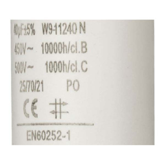 Fixapart Condensator - Aanloop - 40.0 μF (Max. 450V, Met kabel) W9-11240N K010809040 - 3
