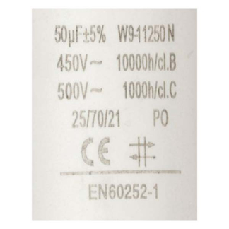Fixapart Condensator - Aanloop - 50.0 μF (Max. 450V, Met kabel) W9-11250N K010809041 - 3