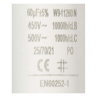 Fixapart Condensator - Aanloop - 60.0 μF (Max. 450V, Met kabel) W9-11260N K010809042 - 3