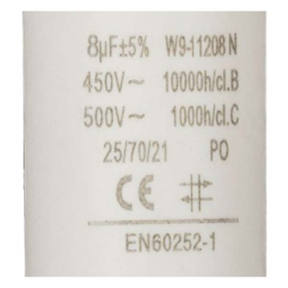 Fixapart Condensator - Aanloop - 8.0 μF (Max. 450V, Met kabel) W9-11208N K010809033 - 3