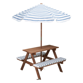 Gardalux Picknicktafel kinderen | Gardalux | 75 x 75 x 50 cm (Hout, Parasol, Blauw/wit) FE5000050 K170105915
