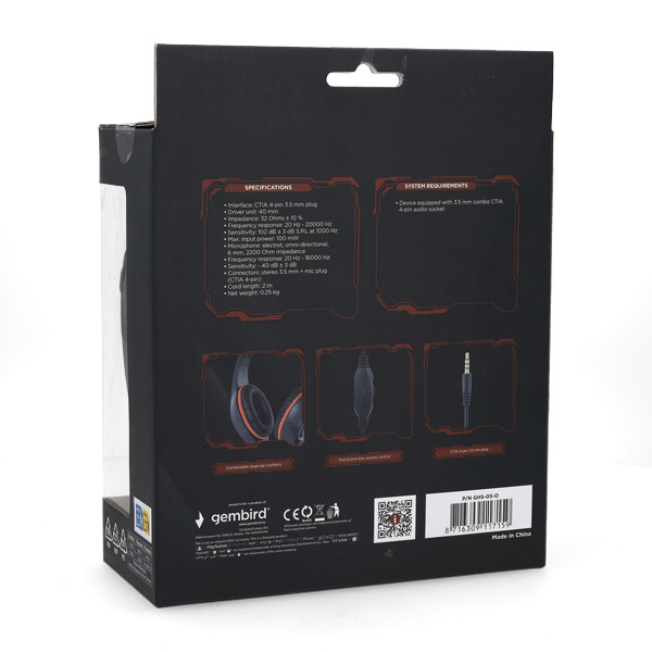 Gembird Gaming headset | Gembird | 2 meter (Bedraad, Jack 3.5 mm, Microfoon, Oranje/Zwart) GHS-05-O K170105053 - 4