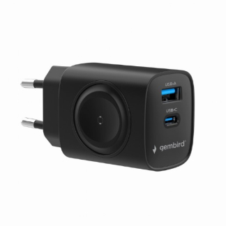 Gembird Snellader | Gembird | 3-poorts (USB A, USB C, Laadplaat, 20W, Power Delivery, Quick Charge 3.0, Zwart) TA-UC-PDQCW20-01-BK K010221069 - 1