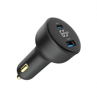 Gembird USB autolader | Gembird | 2-poorts (65W, USB A, USB C, Power Delivery, Lcd-scherm, Zwart) TA-UC-AC2PD65LCD-CAR-01 K010221070 - 1