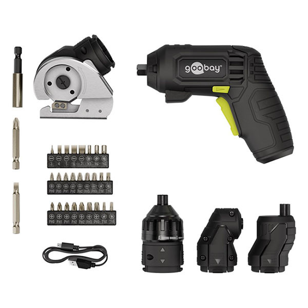 Goobay Accu schroevendraaier | Goobay Tools (5V, Ingebouwde accu, Incl. 28 bits, opzetstukken en snijder) 77817 K180108130 - 5