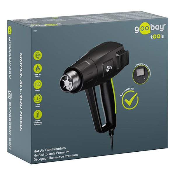 Goobay Heteluchtpistool | Goobay Tools | Premium | 1500W (2 standen, Temperatuurregelaar, LCD scherm, Incl. 4 mondstukken) 77823 K101303050 - 8