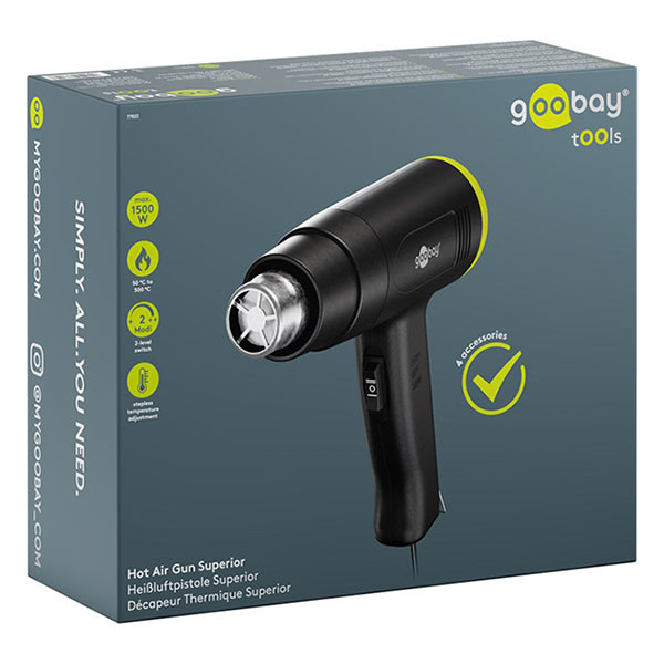Goobay Heteluchtpistool | Goobay Tools | Superior | 1500W (2 standen, Temperatuurrgelaar, Incl. 4 mondstukken) 77822 K101303049 - 8